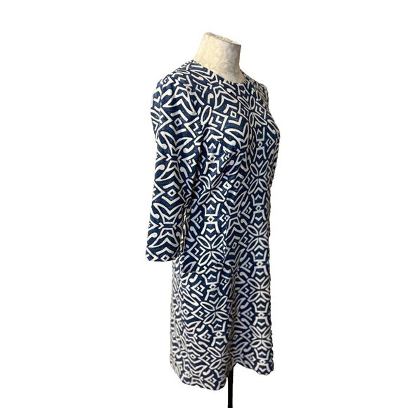 J McLaughlin Catalyst Dress M Medium Blue Cream Nile Geo Pockets NEW NWT - Picture 4 of 8